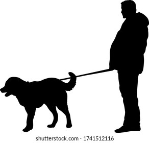 Silhouette of man and dog on a white background