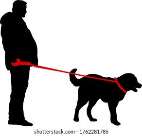 Silhouette of man and dog on a white background