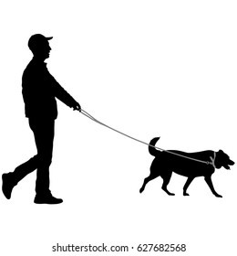 Silhouette of man and dog on a white background