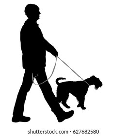 Silhouette of man and dog on a white background