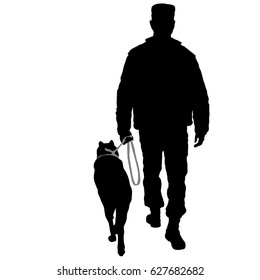 Silhouette of man and dog on a white background
