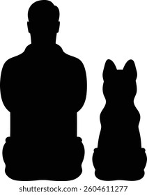 Silhouette of Man with Dog: This silhouette artwork portrays a man and his dog, symbolizing companionship and loyalty in a minimal, yet powerful design. 