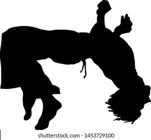 Silhouette of a man doing a back-flip somersault. Vector illustration. 