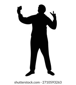 Silhouette of Man Doing a Selfie with Smartphone. People making a photo and using technology smart device