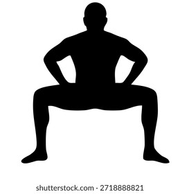 Silueta del hombre haciendo sentadillas que representan la salud de la parte inferior del cuerpo y el poder atlético
