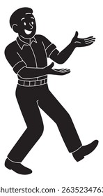 Silhouette of a man dramatically presenting something imaginary with both hands