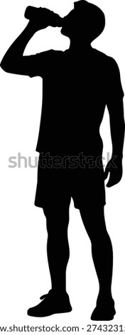 Silhouette of a man drinking from a bottle illustration vector