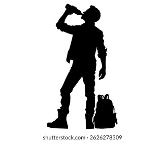 Silhouette of man drinking, icon isolated on white background