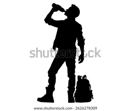Silhouette of man drinking, icon isolated on white background