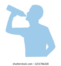 Silhouette of man drinking water from bottle flow into body. Illustration about healthy lifestyle.
