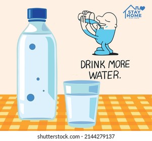 Silhouette of man drinking water from bottle flow into body. Illustration about healthy lifestyle. stay home stay safe