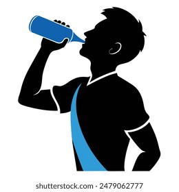 Silhouette man drinking water vector illustration on white background