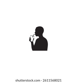silhouette of a man drinking wine