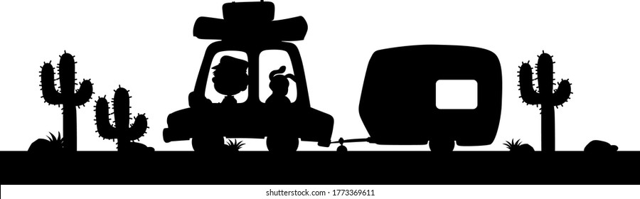 Silhouette man driving wagon with pet dog illustration