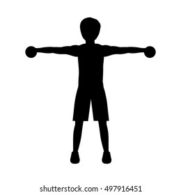 silhouette with man dumbbell hand