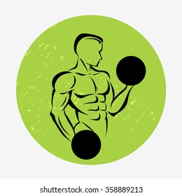 Silhouette of a man with dumbbells. Can be used as template for fitness or sport  logo and label