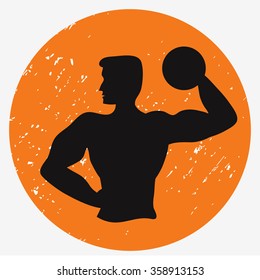  Silhouette a man with dumbbells. Can be used as Template for fitness/ sport  logo and label