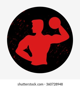  Silhouette a man with dumbbells. Can be used as Template for fitness/ sport  logo and label