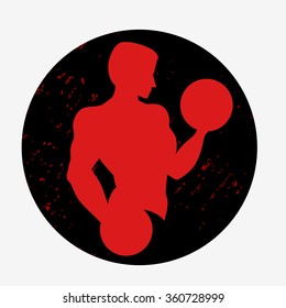  Silhouette a man with dumbbells. Can be used as Template for fitness/ sport  logo and label