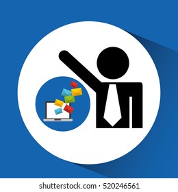 silhouette man with email computer sending vector illustration eps 10