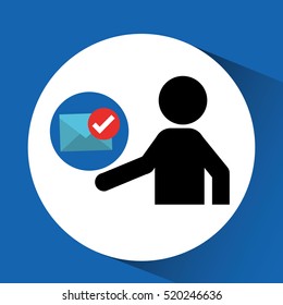 silhouette man with email envelope check mark vector illustration eps 10