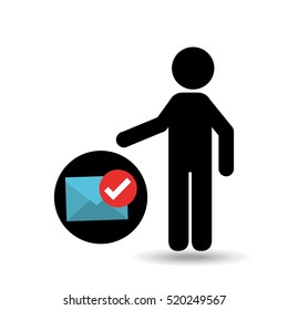 silhouette man with email envelope check mark vector illustration eps 10