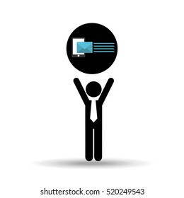 silhouette man with email send message vector illustration eps 10
