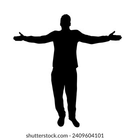 Silhouette of a man enjoying life. Man with arms wide open