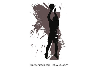 Silhouette of a man enthusiastically shooting a 3-pointer in a basketball game