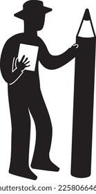Silhouette of a man explaining with a big pencil