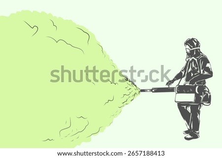 silhouette of a man exterminating insects with a fogging machine