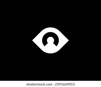 A silhouette of a man in the eye logo. Creative CCTV spy sign. Universal creative optics vision vector logotype.
