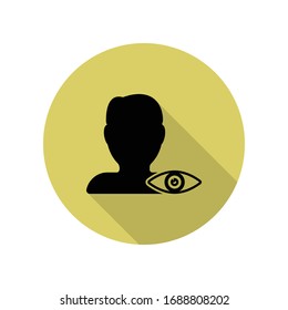 Silhouette des Menschen und Auge lange Schattensymbol. Einfache Bildyph, flache Vektorillustration von Web-Icons für i und ux, Website oder mobile Applikationen
