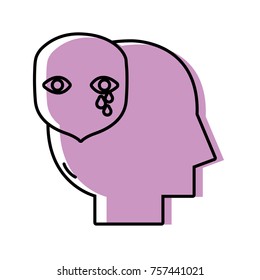 silhouette man with face crying mental feeling inside