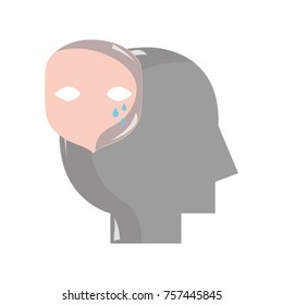 silhouette man with face crying mental feeling inside