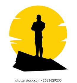 Silhouette of a man - father on a mountain behind the sun for Father's Day