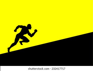 Silhouette Of A Man Figure Running Uphill