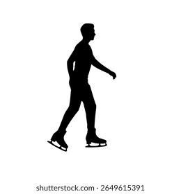 Silhouette of a man figure skating, isolated on white background. Dynamic winter sports concept in black and white vector illustration