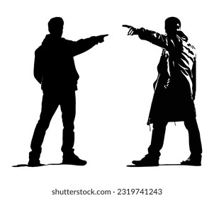 silhouette of man with finger pointing gesture, angry, emotion, furious
