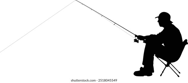 Silhouette of man fishing full body illustration