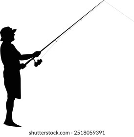 Silhouette of man fishing full body illustration