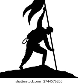 Silhouette of a man with flag. Silhouette of US soldier vector. Army vector, a soldier silhouette kneeling. A young man is doing a military salute. Vector illustration.