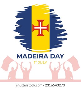 Silhouette of a man with flag. Vector illustration for Madeira Day on July 1