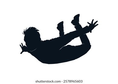 Silhouette of Man floating or flying in the air, vector graphic illustration
