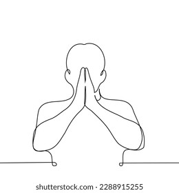 silhouette of a man folded his palms together - one line drawing vector. concept greeting, salutation, prayer, blessing, supplication, gratitude