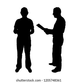 Silhouette of a man with a folder in his hands. black on white