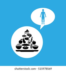 silhouette man with food pyramid icon vector illustration eps 10