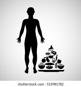 silhouette man with food pyramid icon vector illustration eps 10