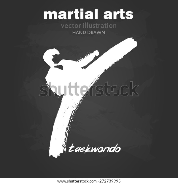 Silhouette of a man in\
the front karate, taekwondo, martial arts. In the style of eastern\
painting. Designed for sports events, competitions, tournaments,\
vector\
illustrations.