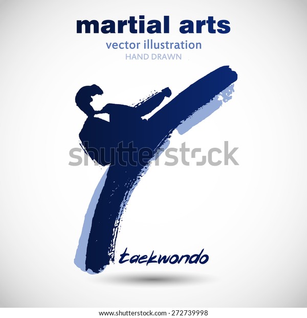 Silhouette of a man in\
the front karate, taekwondo, martial arts. In the style of eastern\
painting. Designed for sports events, competitions, tournaments,\
vector\
illustrations.